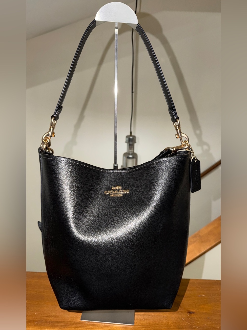 Coach Warner Shoulder Bag F2439 Black Pebbled Leather Gold Hardware